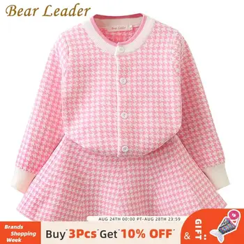 

Bear Leader Spring Girls Clothing Sets 2020 New Houndstooth Knitted Suits Long Sleeve Plaid Jackets+Skits 2Pcs for Kids Suits