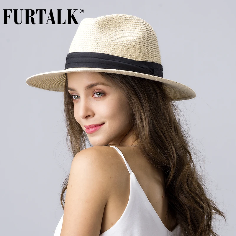 FURTALK Summer Hat for Women Men Panama Straw Hats Travel  Beach Sun Hat Wide Brim Fedora Jazz Hat images - 6