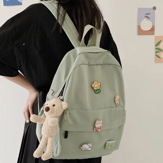 Women Nylon Cute Backpack Bear Female Student College School Bag Badge Girl Doll Backpack Kawaii Book Ladies Fashion Bags Trendy 3