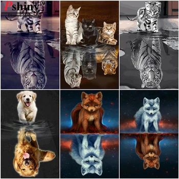 

PShiny Diamond Painting shadow change Cross Stitch 3d diamond Embroidery cat dog Full Round Rhinestones picture Home decor F735