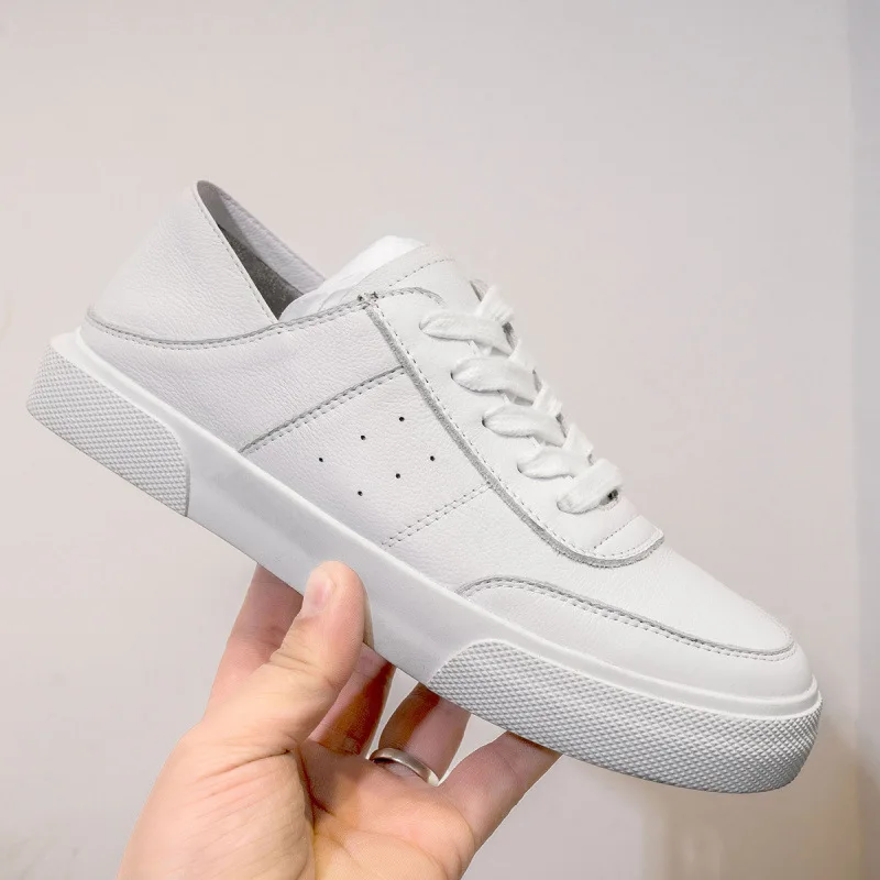 

2019 New Style Genuine Leather Flat Keel Thin Shoes White Shoes Old Man Shoes Thick Bottomed Platform Bandage Cloth Casual Sport