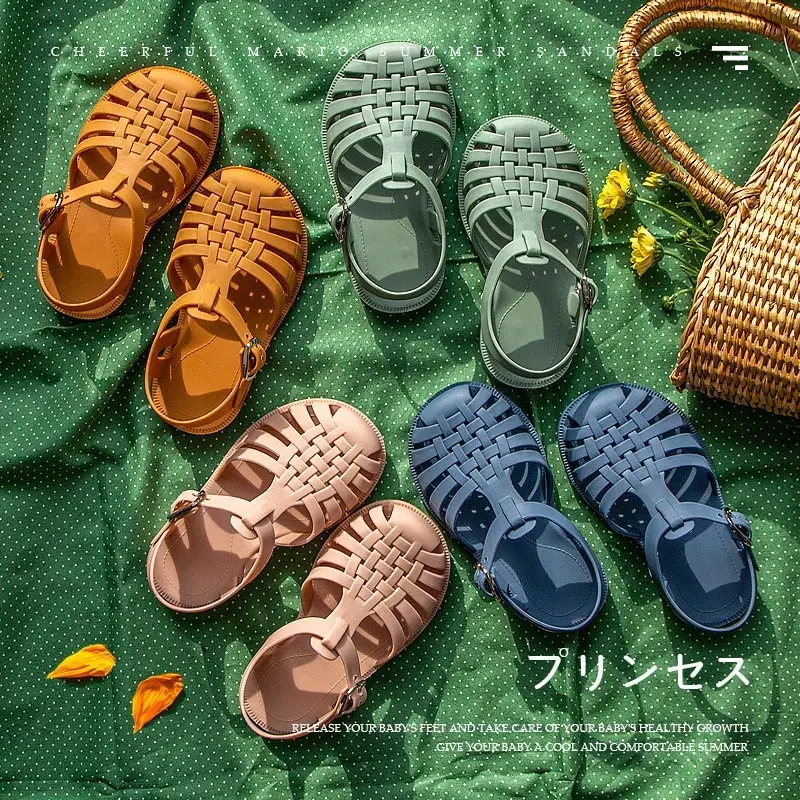 Los niños sandalias bebé niña suave antideslizante zapatos de princesa Zapatos Niños caramelo zapatos Jelly de playa niños Casual romano zapatillas