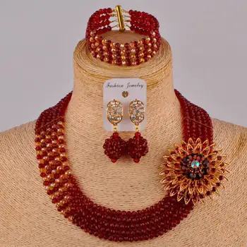 

burgundy wine and champagne gold ab african wedding beads costume african jewelry set nigerian wedding necklace CS01