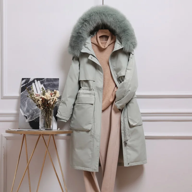 Длинная зимняя куртка с капюшоном FTLZZ из искусственного меха 90% Пух белой утки