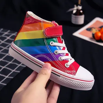 

Kids Shoes Canvas High Top Children's Sneakers Boy Girl Casual Shoes Breathable rainbow Flats Student Sport Shoe Sapato Infantil