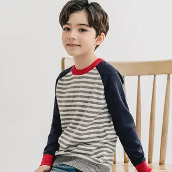 

Children Striped Print Knit Sweater For Boys Soft Cotton Warm Knitwear Long Sleeve Pullover Tops Kid Autumn Winter Wild Sweaters