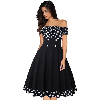 

BGW HT4916 Boat Neck Strapless A Line Cocktail Dresses Short Sleeves Knee Length 2020 Black White Dot Vestidos De Coctel Largo