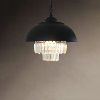 

Vintage pendant lamp coffee restaurant bar iron chain pendant headlight decorative crystal lamp dining room chandelier light