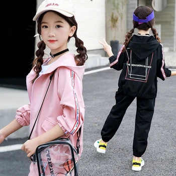 

Girls Sets Tracksuit Spring Autumn Children Sport Suits For Girl Hoodies With Zipper Cardigan Casual+Sweatpants Striped Trousers