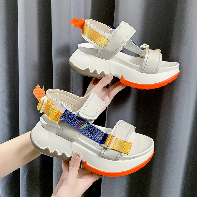 Женские сандалии на платформе 6 см повседневные кожаные гладиаторы массивной