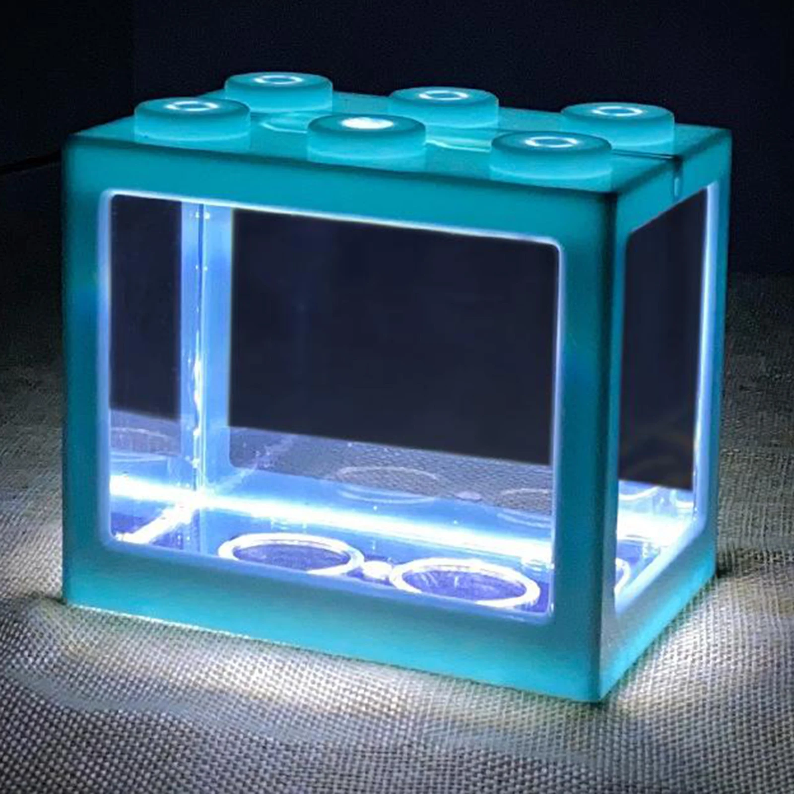 Betta Fish Mini Aquarium Creative Building Block Fish Tank Home Office Decoration Fish Bowl Feeding Box LED Light