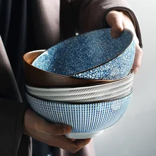 8-inch Japanese ramen bowl ceramic bowl stripe design big bowl soup restaurant retro household tableware