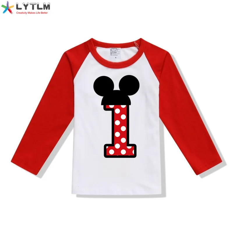 LYTLM футболка с Микки-Маусом и цифрой 1-5 для дня рождения Футболка для мальчиков брендовые Детские топы для девочек, футболки для мальчиков на осень, Anniversaire Enfant - Цвет: CX Raglan Red