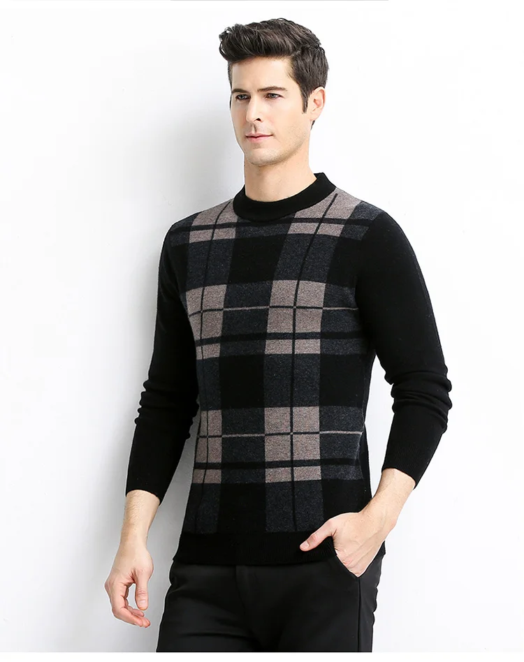 MIACAWOR Brand Wool Sweater Men Casual Plaid Pullover Men Winter Warm Cashmere Pull Homme O-Neck Sueter Hombr Y223