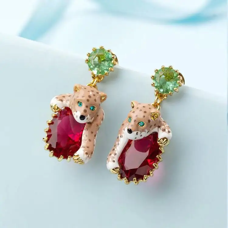 stud earring 2 Amybaby ручная работа эмалированная глазурь пантера леопард красный Sone женское ожерелье серьги-капли регулируемое по размеру кольцо ювелирные изделия для вечерние - Окраска металла: stud earring 2