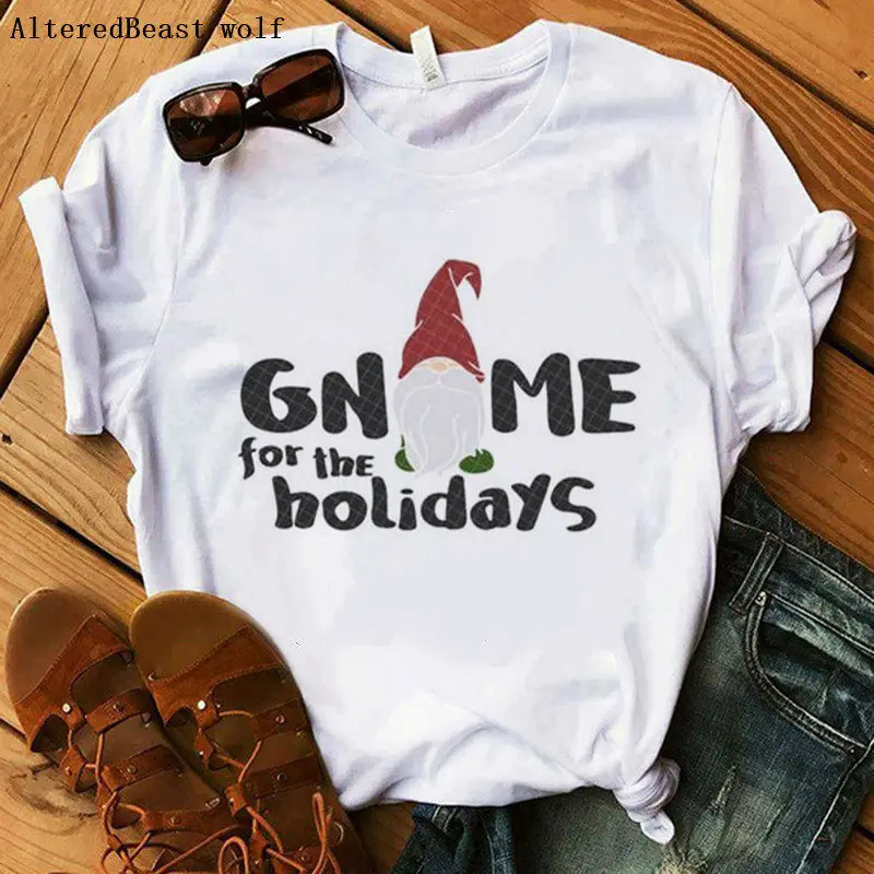 Футболка Gnomies с надписью «Just Hangin' with My Gnomies», топы, Рождественская футболка, женская футболка с принтом, белая женская одежда с коротким рукавом, vogue