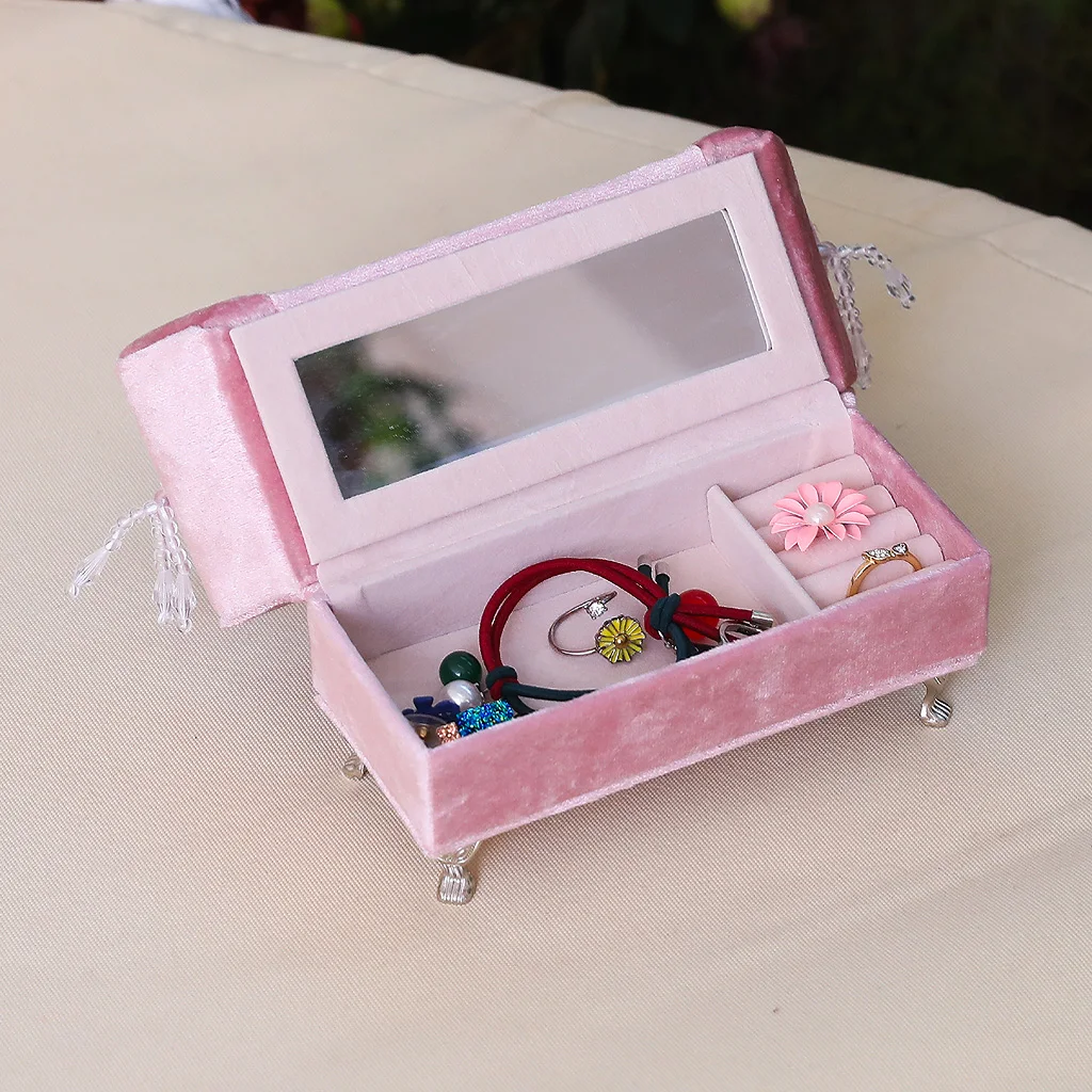 Soft Bowknot Couch Jewelry Box for Girls Travel Jewelry Organizer for Necklace Earring Rings Couch Jewelry Holder Case
