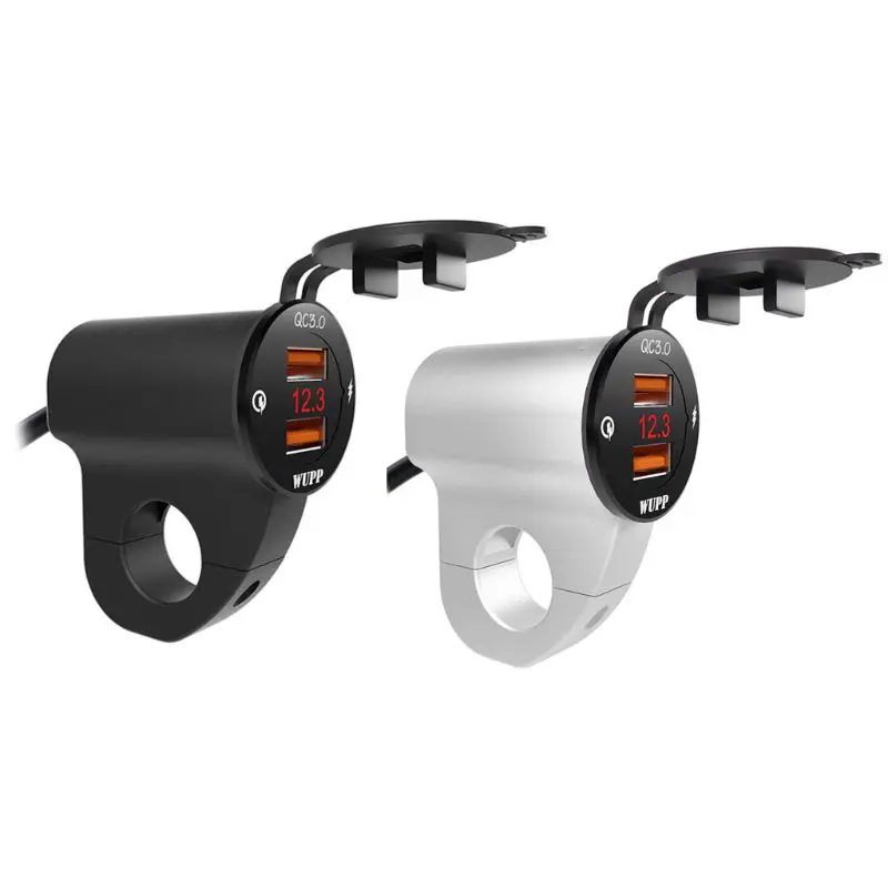 Металлический 12V мотоциклов Водонепроницаемый QC3.0 Dual USB быстрой Зарядное устройство Светодиодный переключатель вольтметра