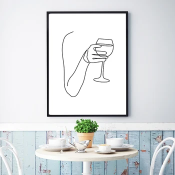 

Wine Abstract Fine Art Line Drawing Painting Cheers Bar Cart Print Canvas Poster Nordic Minimal Decoration Picture Kitchen Decor