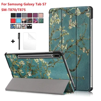 

2020 New Tablet Case with Pencil Holder for Samsung Galaxy Tab S7 11'' 2020 Tri-Fold Flip Smart Stand for SM-870 SM-T875+film
