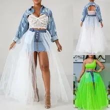 Hirigin Модные женские сетчатые прозрачные сплит длинная джинсовая юбка с высокой талией для летней вечеринки, Коктейльная юбка с запахом