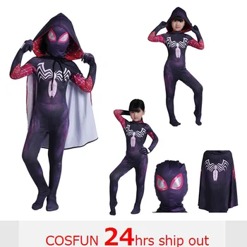 

Women Spider-Gwen Cosplay Costumes Spandex black Gwen Hoodies with Headgear Costumes Suitable for Halloween 24 Hrs Shipped Out