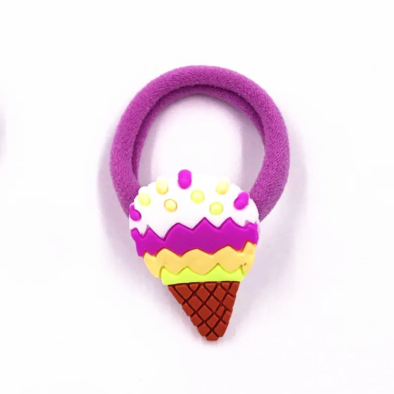 Синий 1PCS Cute Cartoon Food Icon Elastic Hair Bands Ice Cream Cake Luna Cat Style Rubber Ropes PVC Head Accessories Nylon Head Wear - Цвет: Синий