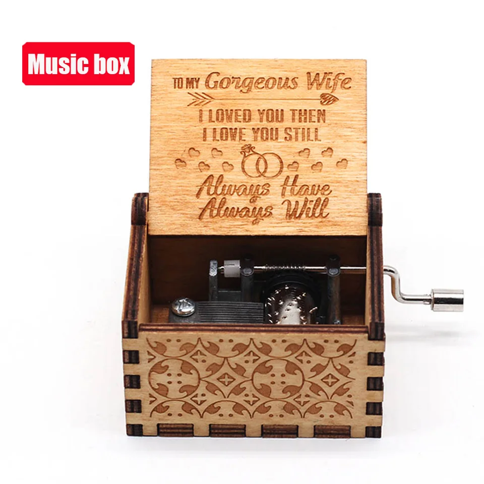 New Antique carved Wooden Hand Crank Music Box Jurassic Park Theme