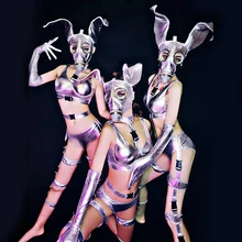 Сексуальный костюм Ds для бара, Серебряное бикини для ночного клуба, Dj, женская певица, Одежда для танцев, джазовая одежда для сцены, праздничная одежда, DN4844