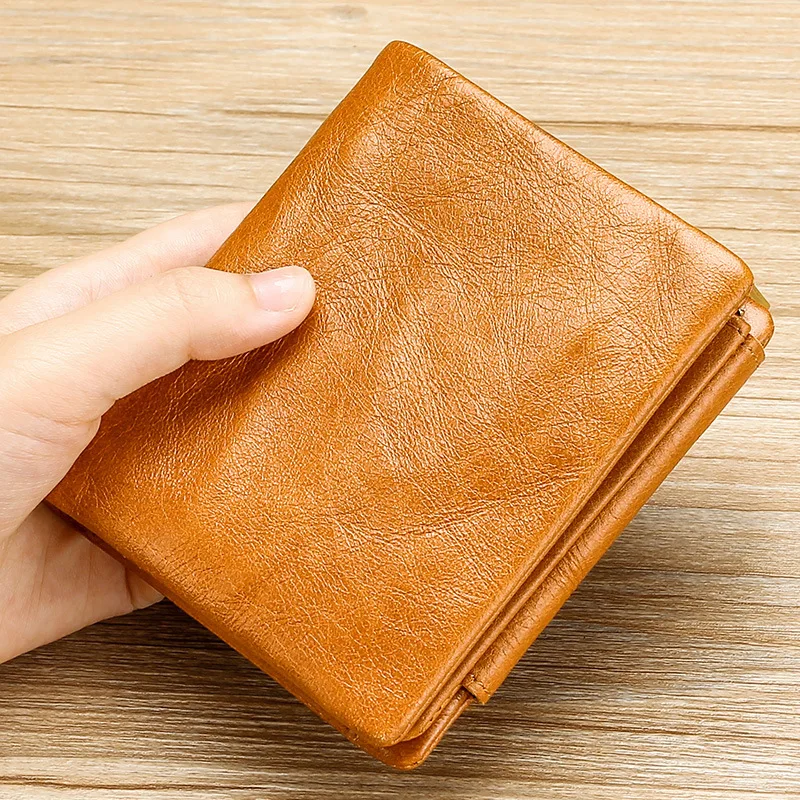 

Multifunctional casual men's wallet oil wax leather men's tri-fold wallet leather vertical wallet folding document package