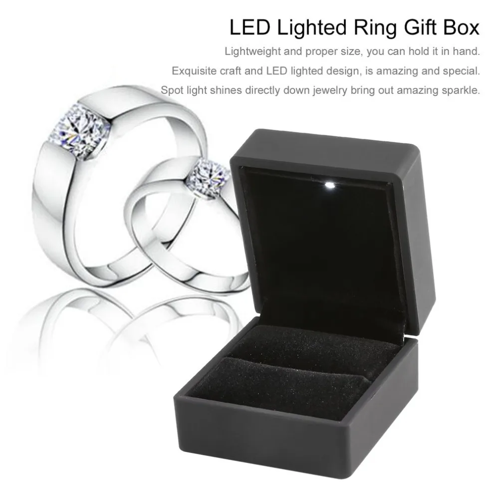 Светодиодный светящийся серьги кольцо подарочная коробка Свадебное обручальное кольцо ювелирные изделия дисплей упаковка-органайзер для хранения черный/синий