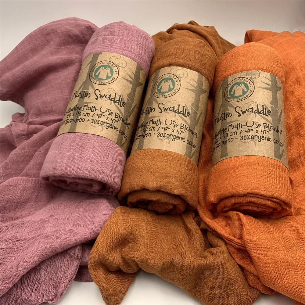 3 Pack Bamboo Cotton Muslin Swaddle Blankets Soft Baby Bamboo Muslin Receiving Blanket Wrap for Boys & Girls Large 47 X 47 "