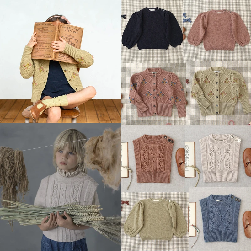 Soor ploom 小さな女の子のための綿のセーター,ニットベスト 