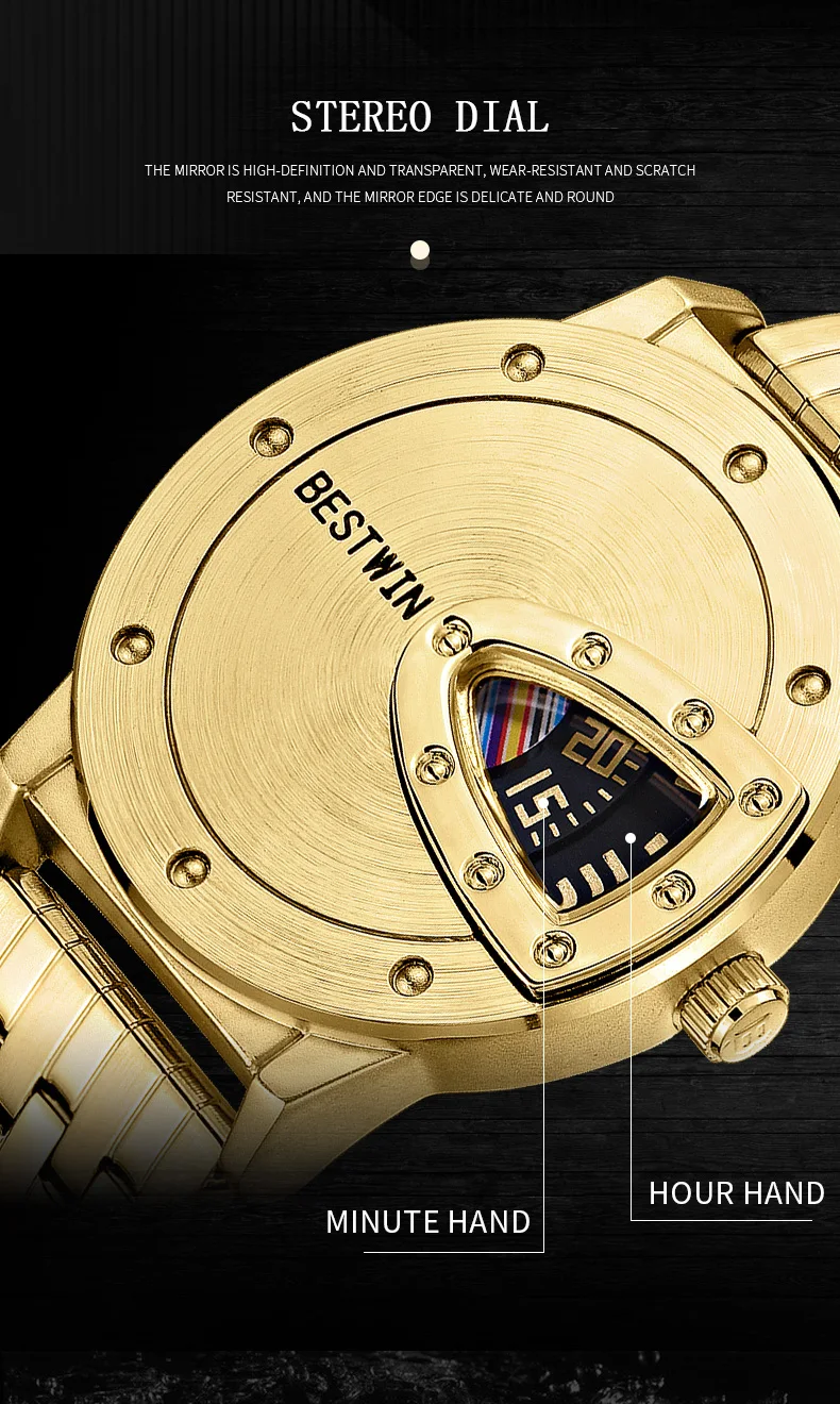 Luxury BESTWIN Brand Trend Cool Men's Wrist Watch Stainless Steel Technology Fashion Quartz Watch For Men 2021 Relogio Masculino