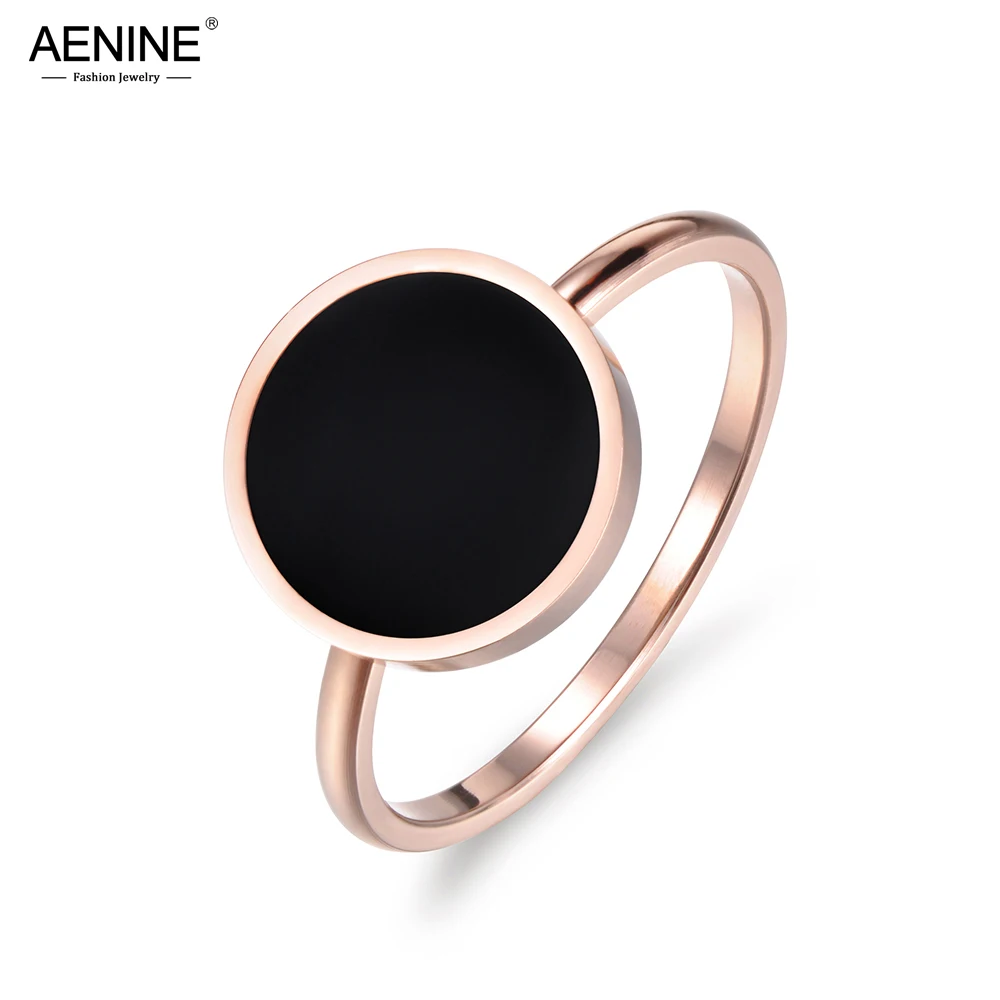 Bohemia Party Ring For Women Girls Rose Gold Color Round Black Acrylic Stone Stainless Steel Rings AR17041 gold color rings stainless steel ring finger ring gold color ring adjustable rings jewelry accessories