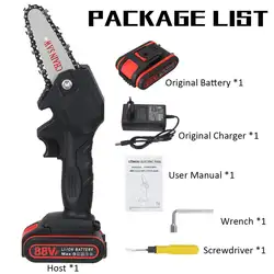 Mini scie à chaîne électrique 1080W, 4 pouces, 88V, avec 2 batteries, travail du bois, taille à une main, outil de jardinage, prise ue Rechargeable 