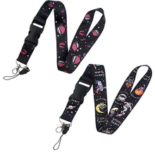 

Cute Black Universe Astronaut Lanyard Keychain ID Card Pass Gym Mobile Phone Hang Rope Decoration Webbing Straps Key Ring Holder