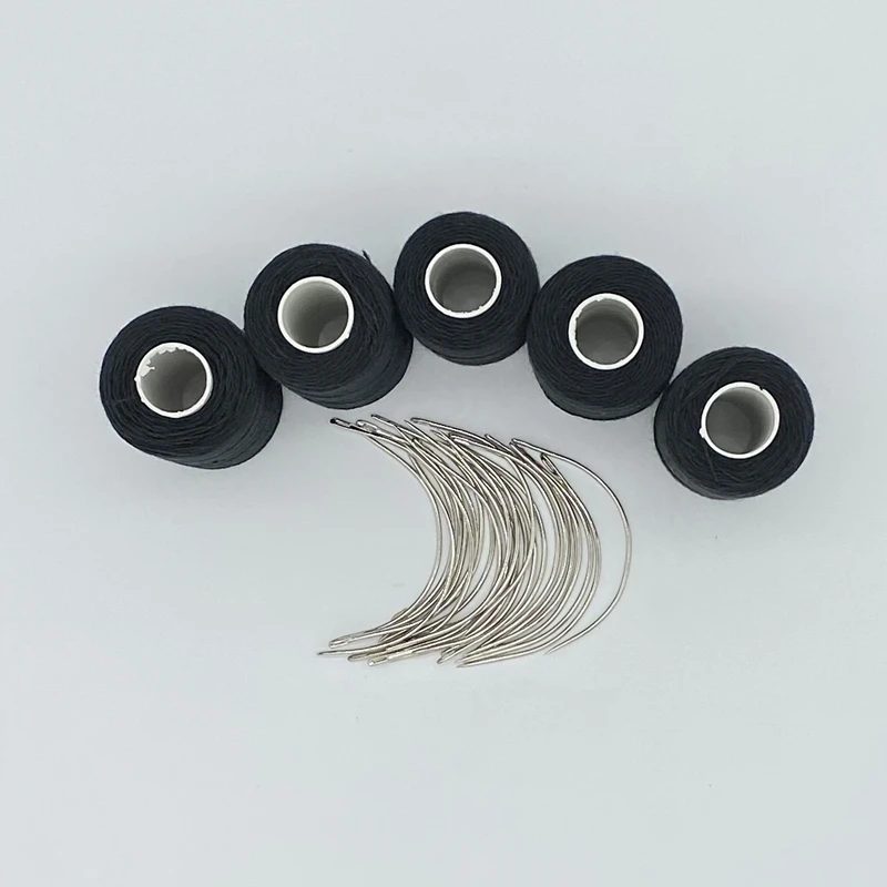 Lace Wig Needles Thread needle kit 25 pcs C curved needle 5 rolls BLACK Hair Weaving Thread Cotton Sewing