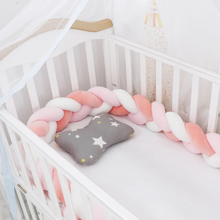 Pink White Orange 1 метр Детская кровать бампер детская кроватка бампер протектор Cuna завязанная плетеная детская кроватка бампер узел Parachoques Cuna - Цвет: Pink White Orange