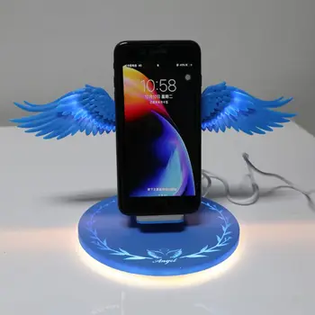 

Universal Blue 10W LED Angel Wings Qi Wireless Fast Charger Stand Holder for iphone 11 Pro XS XR 8 Plus S10 S9 Mobile Phone