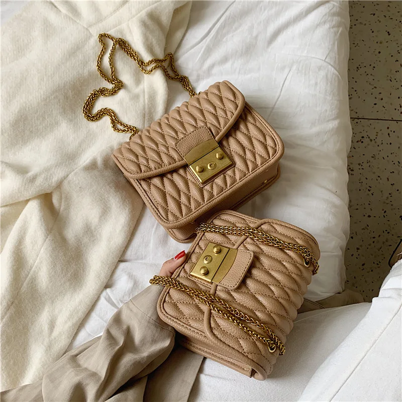 

High Grade Textured Lock WOMEN'S Bag Bag2019 New Style Fashion Korean-style Fashion Spiraea Chain Shoulder Square Sling Bag