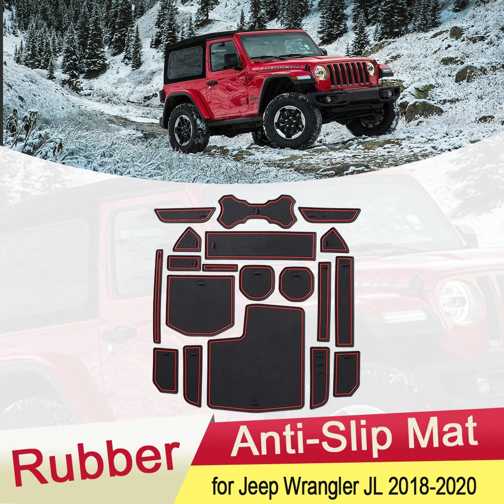 

Для JEEP Wrangler JL 2018 2019 2020 резиновый противоскользящий коврик для двери, паз, подстаканник, слот для ворот, каботажное судно, аксессуары для интерьера автомобиля 19 шт.