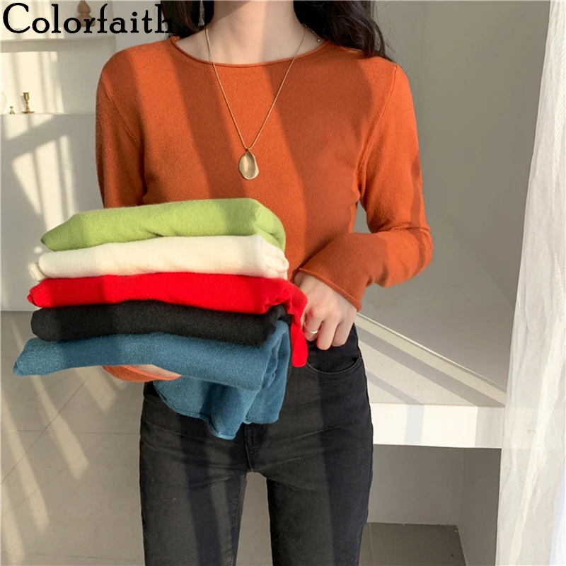 Colorfaith, новинка, Осень-зима, женские свитера, облегающие, эластичные, повседневные, модные, минималистичные, вязаные топы SW1802