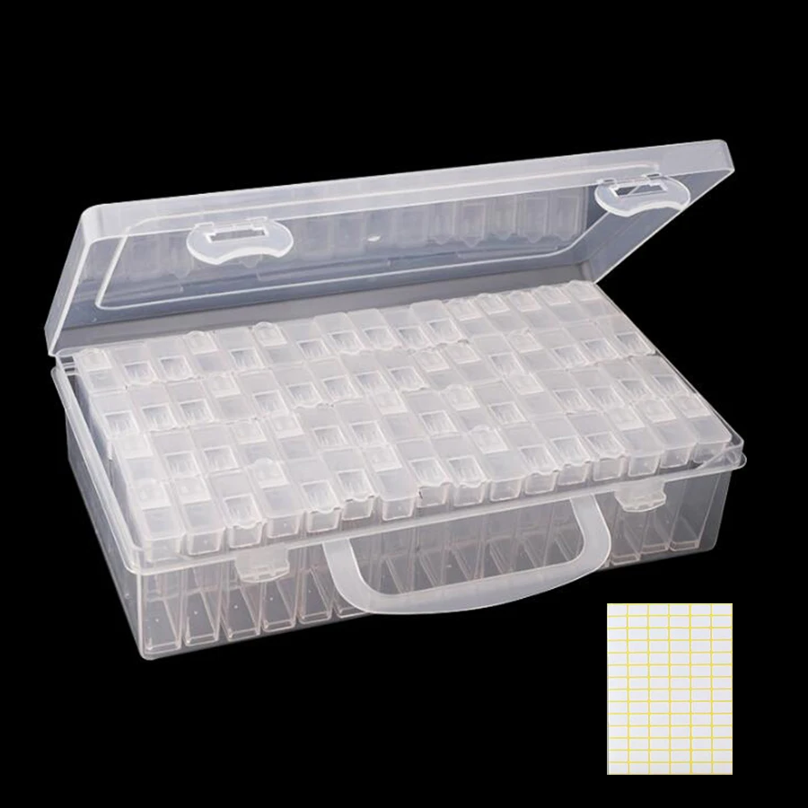 

28,56,64 Slots Storage Box and Label paper,Diamond Embroidery Contain Diamond Painting Accessory boxes Case Cross Stitch Tools
