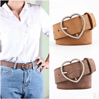 

New hundred ladies imitation Leather belt alloy peach Heart Day buckle Lady Scrub leather belt student belt luxury belt