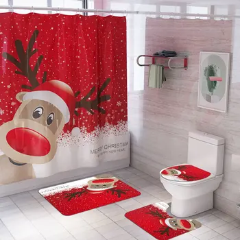 

Santa Claus Christmas Snowman Shower Curtain Set Bath Mats Rugs For Bathroom Decor