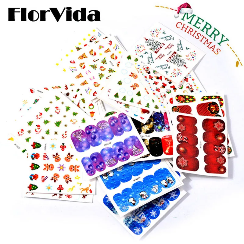 

FlorVida 45pcs Water Transfer Nail Art Stickers Set For Manicure Sticker Kit Decals Press On Nails Butterfly Halloween Christmas