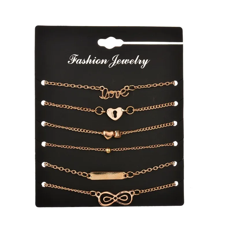 Bohemian 6pcs/lot Anklets Sets For Women Anklet Bracelet on Leg Gold Heart Love Bar Infinity Foot Chain Ankle Beach Jewelry - Image 3