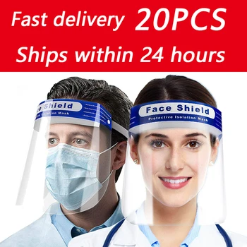 

20pcs Face Shields Protective Mask Adjustable Clear Face Mask Anti-Fog Anti-Droplets Full Protection Transparent Hat Face