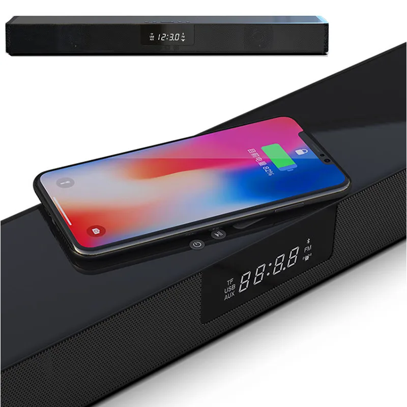 LEORY Multi-function Speaker Wireless Charging bluetooth Soundbar with Remote Control Alarm Colock Home Theater Sensurround